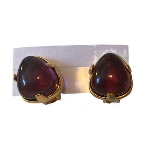 Kenneth Jay Lane Couture Collection Amythest Colored Yellow Gold Clip Earrings